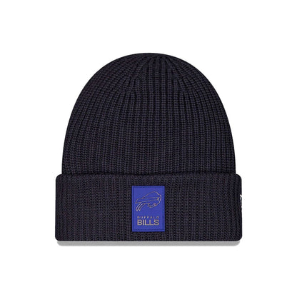 This is a Buffalo Bills NFL Sideline 2025 Black Cuff Knit Beanie Hat 1