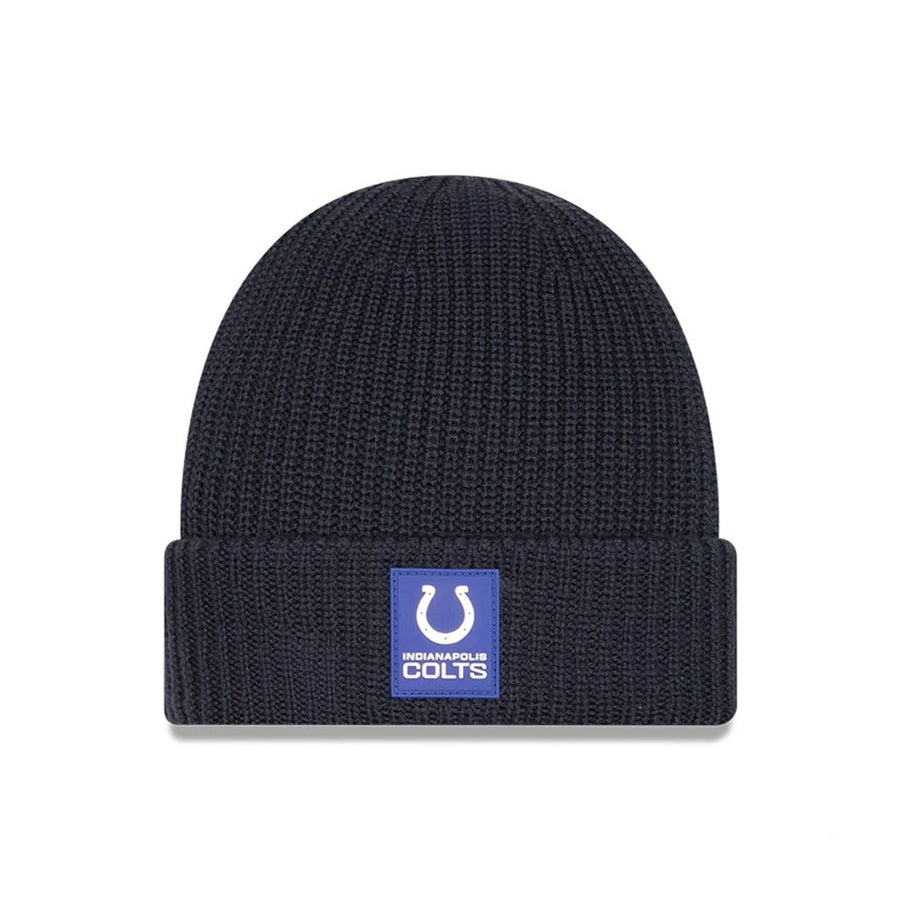 This is a Indianapolis Colts NFL Sideline 2025 Charcoal Cuff Knit Beanie Hat 1