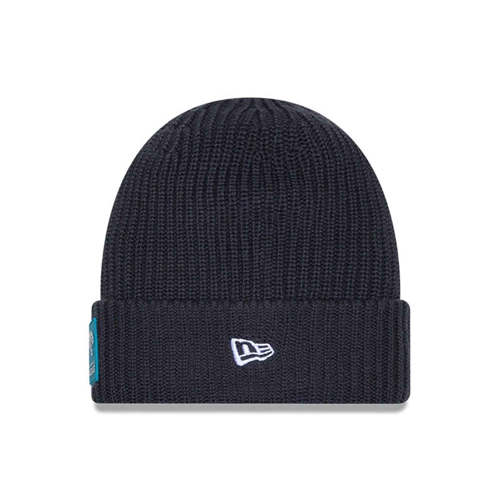 This is a Jacksonville Jaguars NFL Sideline 2025 Charcoal Cuff Knit Beanie Hat 2