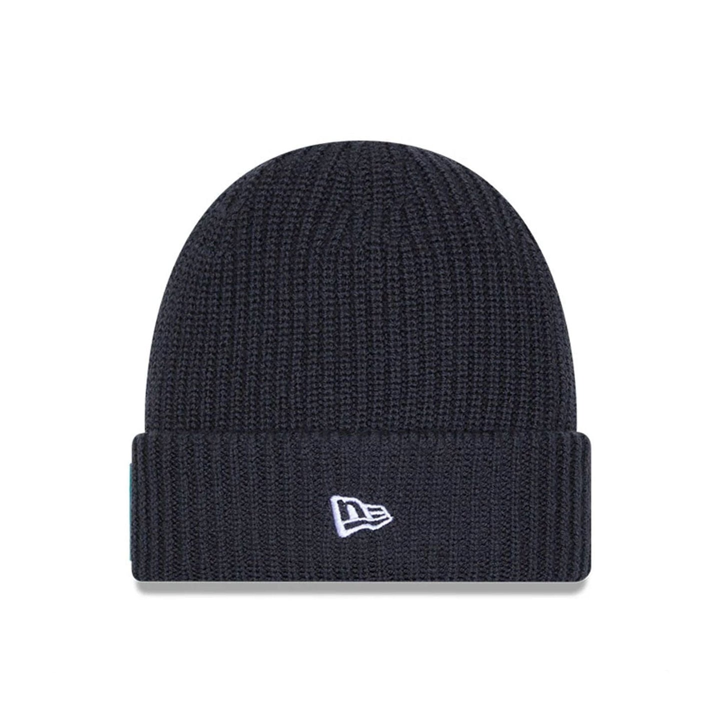 This is a Miami Dolphins NFL Sideline 2025 Charcoal Cuff Knit Beanie Hat 2