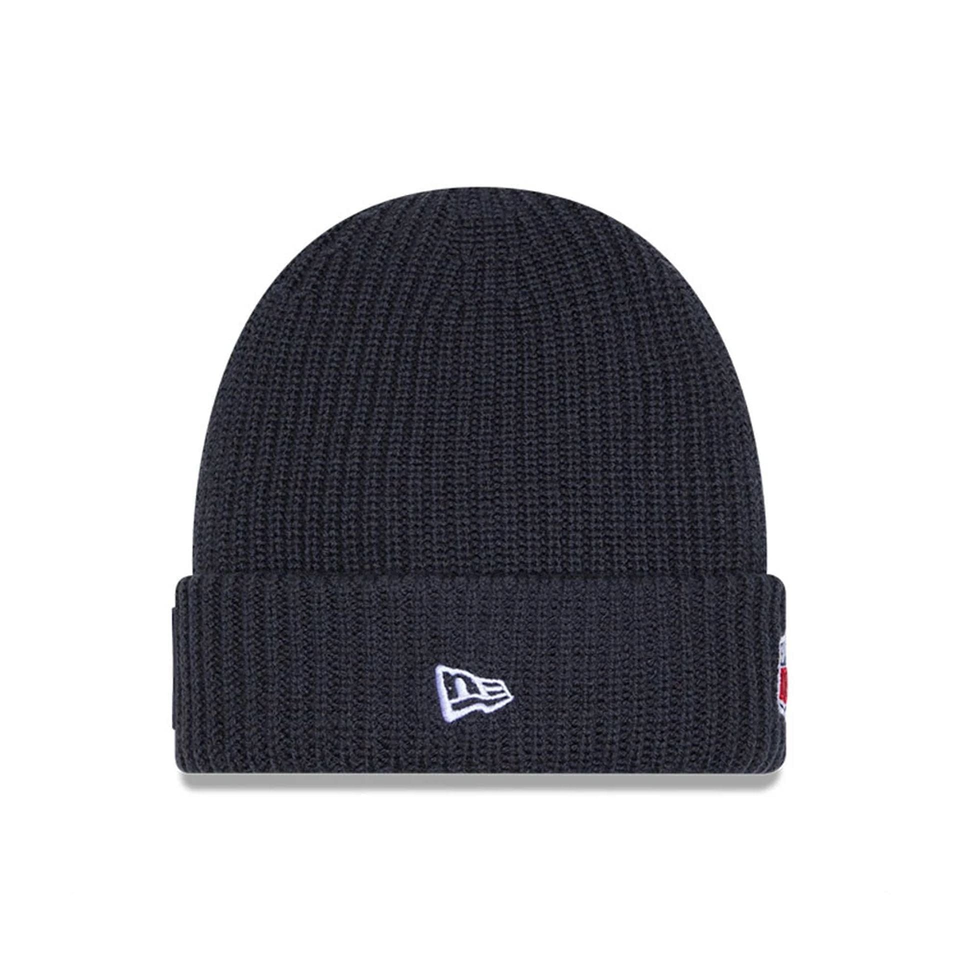 This is a New England Patriots NFL Sideline 2025 Charcoal Cuff Knit Beanie Hat 2