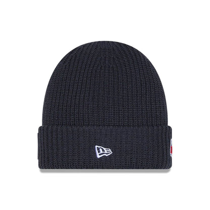 This is a New England Patriots NFL Sideline 2025 Charcoal Cuff Knit Beanie Hat 2