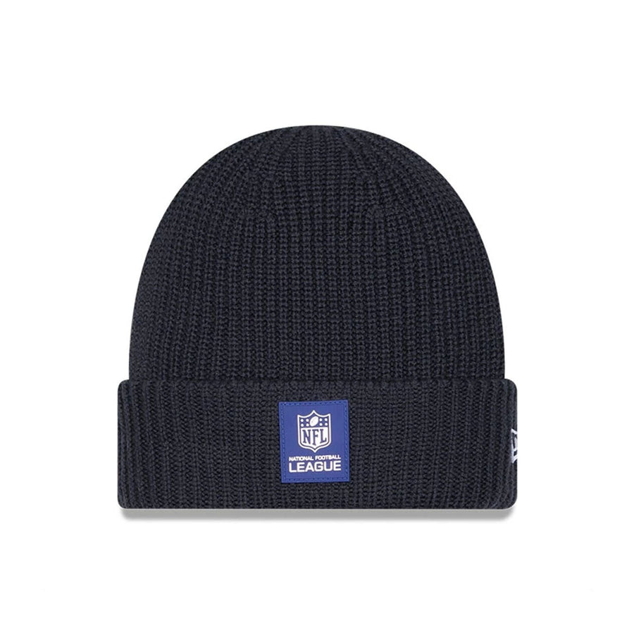 This is a Official Logo NFL Sideline 2025 Charcoal Cuff Knit Beanie Hat 1
