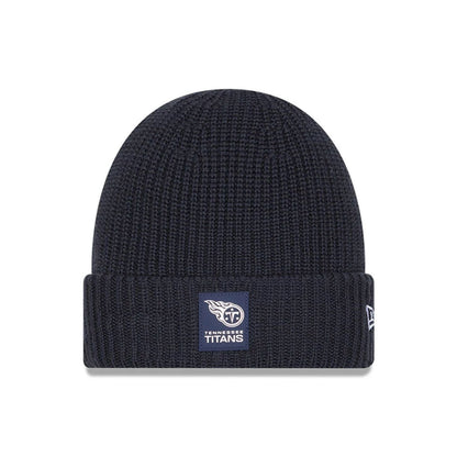 This is a Tennessee Titans NFL Sideline 2025 Charcoal Cuff Knit Beanie Hat 1