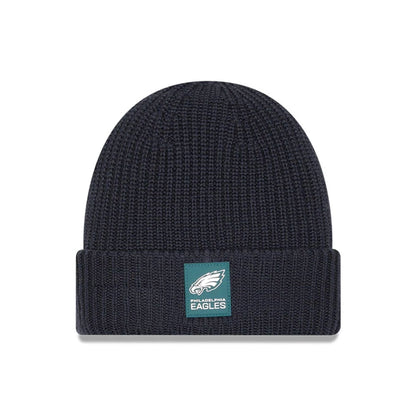 This is a Philadelphia Eagles NFL Sideline 2025 Charcoal Cuff Knit Beanie Hat 1