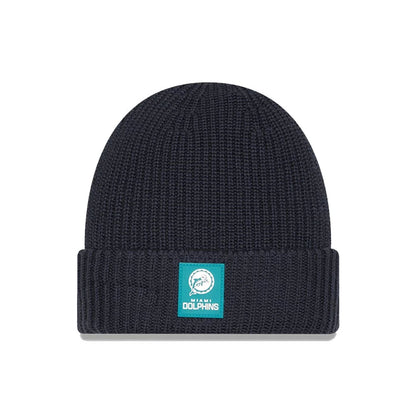 This is a Miami Dolphins NFL Sideline Charcoal Cuff knit Beanie Hat 1