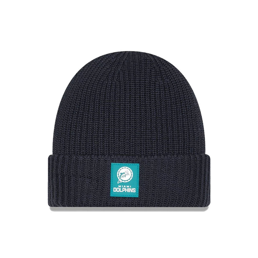 This is a Miami Dolphins NFL Sideline Charcoal Cuff knit Beanie Hat 1