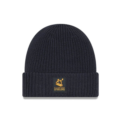 This is a Pittsburgh Steelers NFL Sideline Charcoal Cuff knit Beanie Hat 1