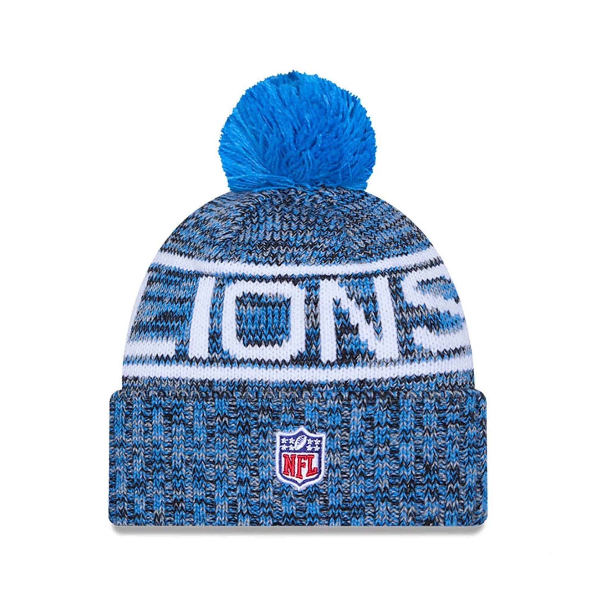 This is a Detroit Lions NFL Sideline 2025 Blue Sport Knit Beanie Hat 3