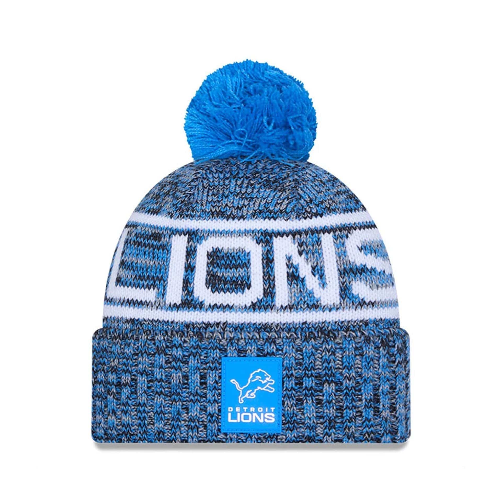 This is a Detroit Lions NFL Sideline 2025 Blue Sport Knit Beanie Hat 1
