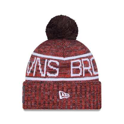 This is a Cleveland Browns NFL Sideline 2025 Dark Brown Sport Knit Beanie Hat 2