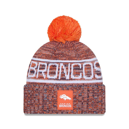 This is a Denver Broncos NFL Sideline 2025 Orange Sport Knit Beanie Hat 1