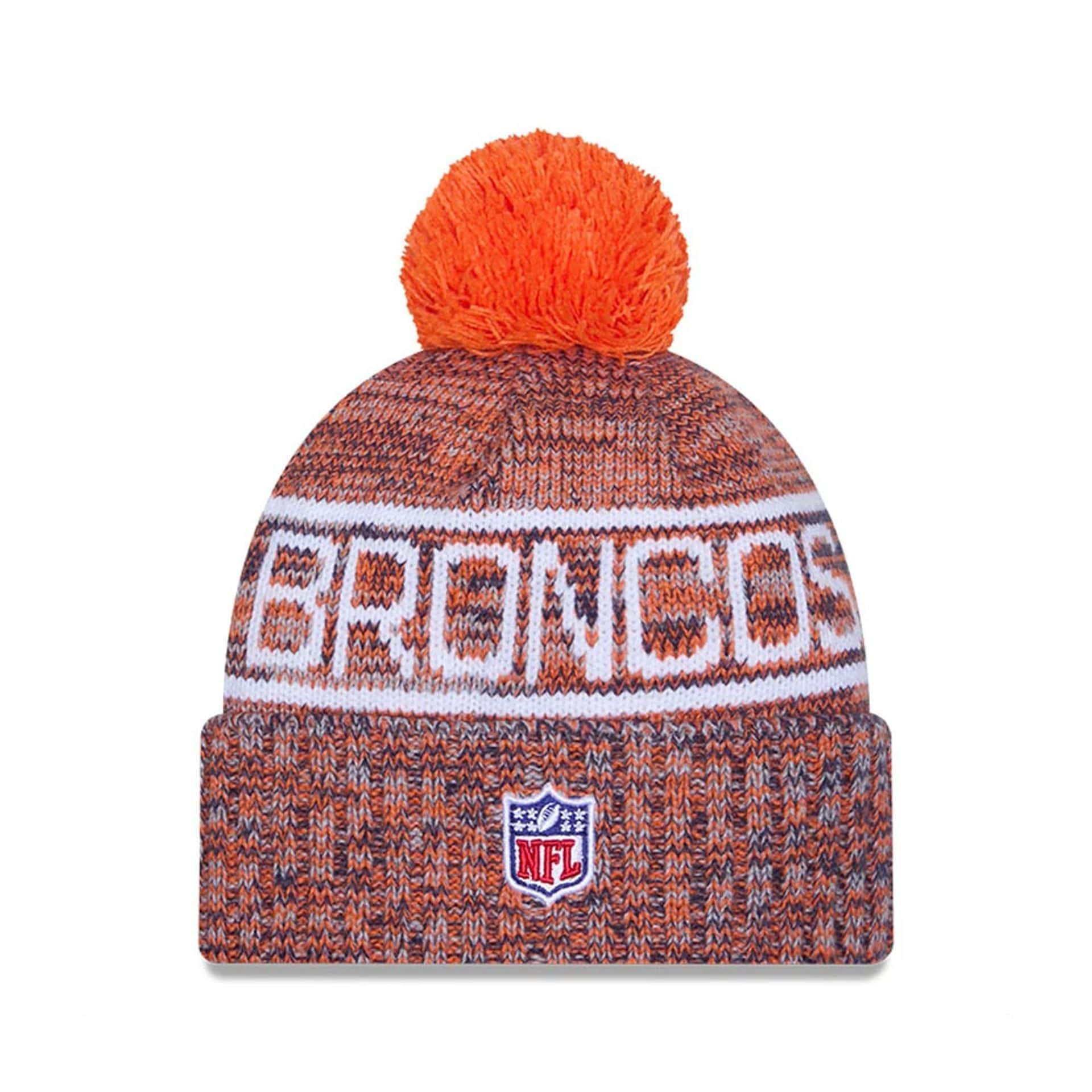 This is a Denver Broncos NFL Sideline 2025 Orange Sport Knit Beanie Hat 3