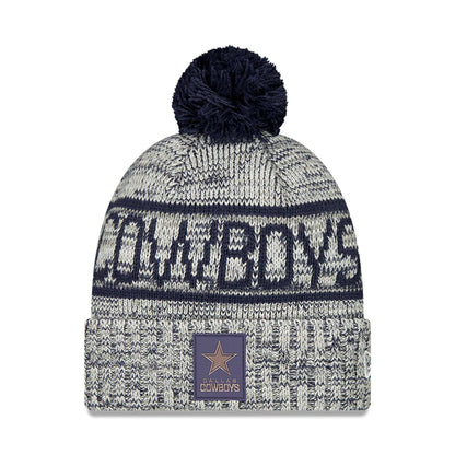 This is a Dallas Cowboys NFL Sideline 2025 Dark Blue Sport Knit Beanie Hat 1