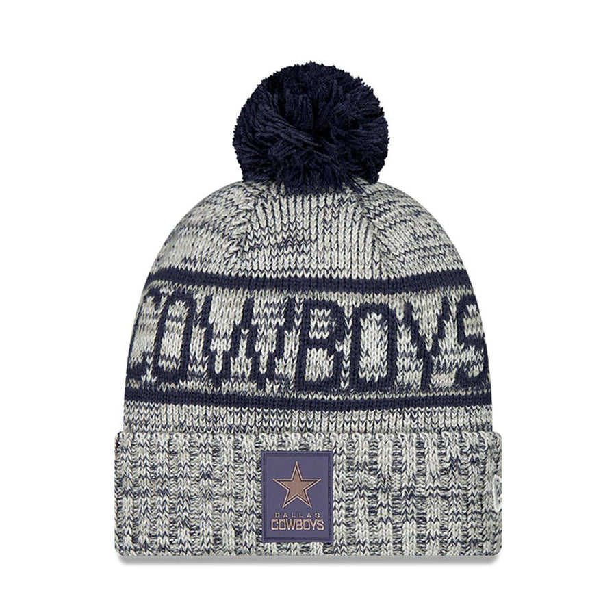 This is a Dallas Cowboys NFL Sideline 2025 Dark Blue Sport Knit Beanie Hat 1