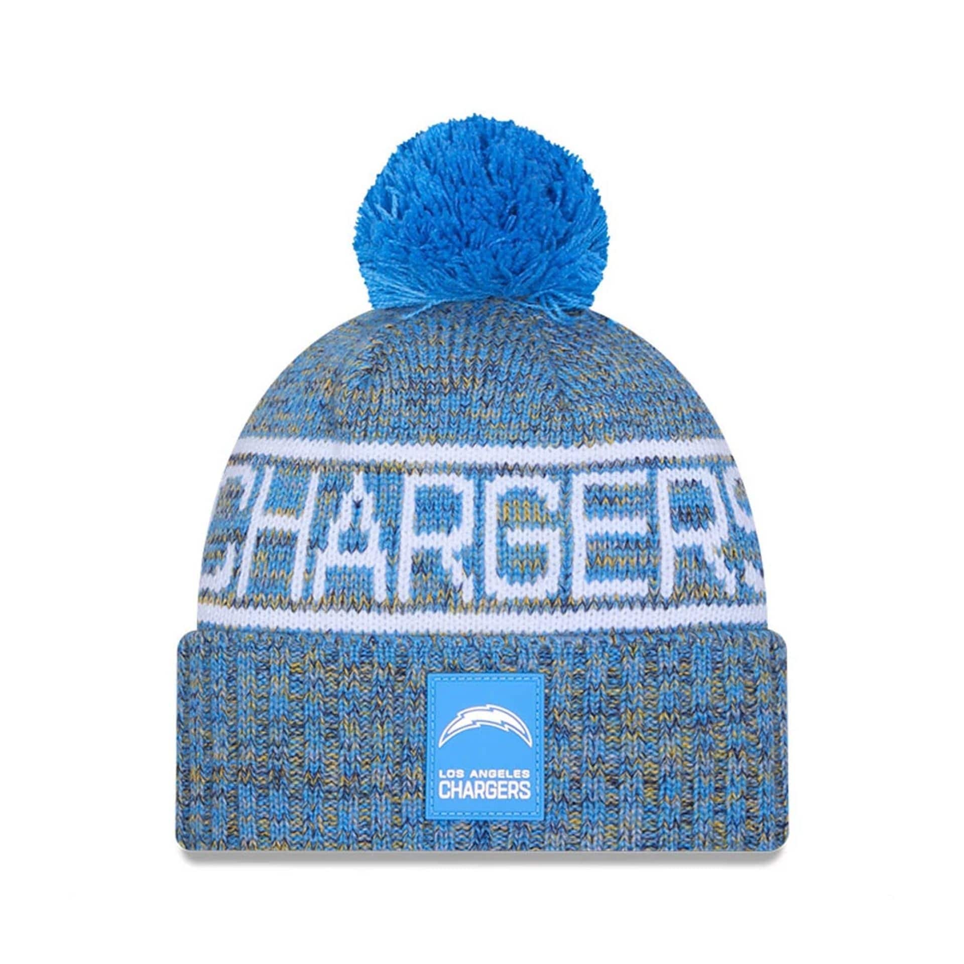 This is a LA Chargers NFL Sideline 2025 Blue Sport Knit Beanie Hat 1