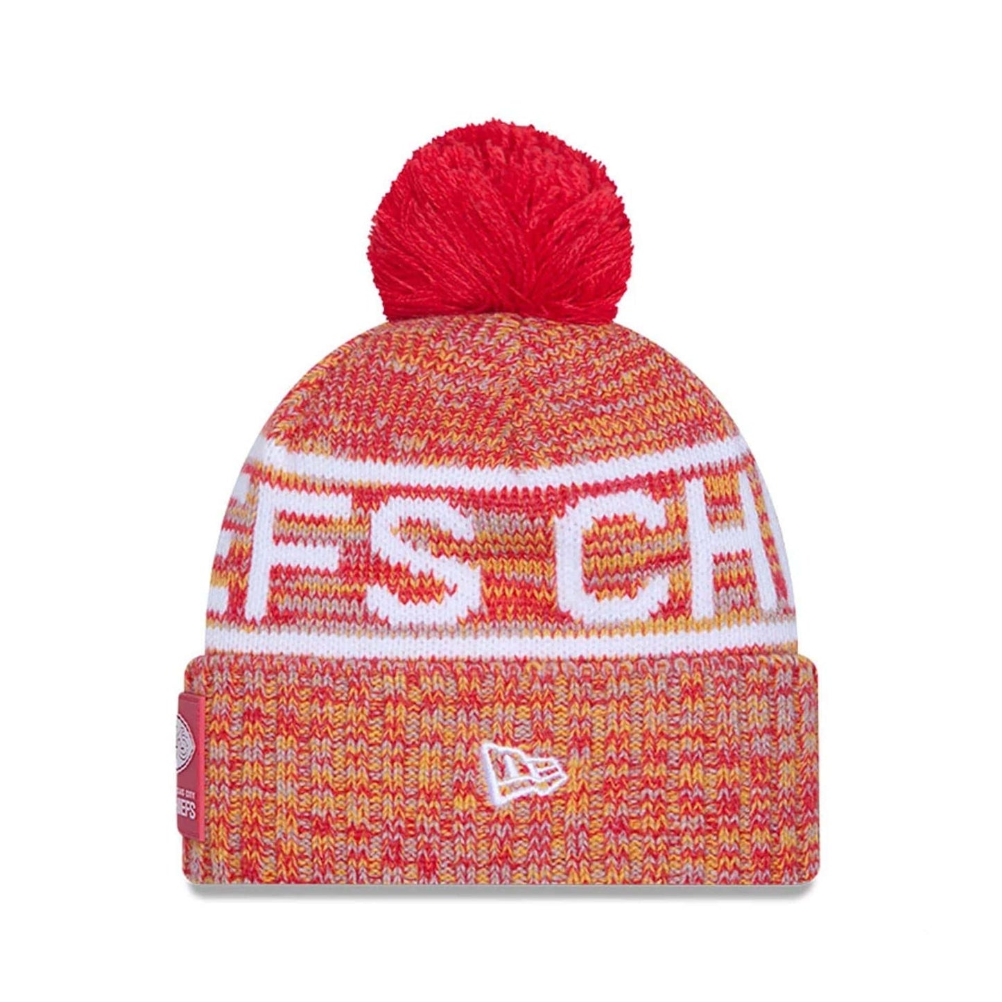 This is a Kansas City Chiefs NFL Sideline 2025 Red Sport Knit Beanie Hat 2