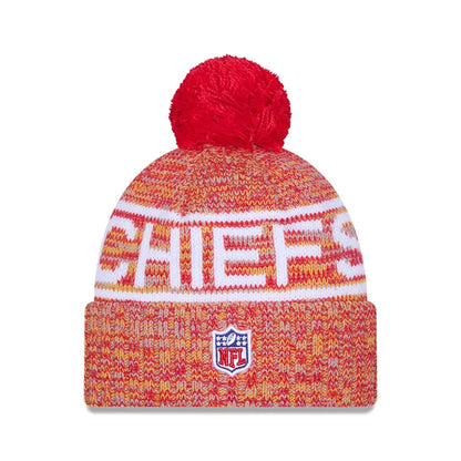 This is a Kansas City Chiefs NFL Sideline 2025 Red Sport Knit Beanie Hat 3