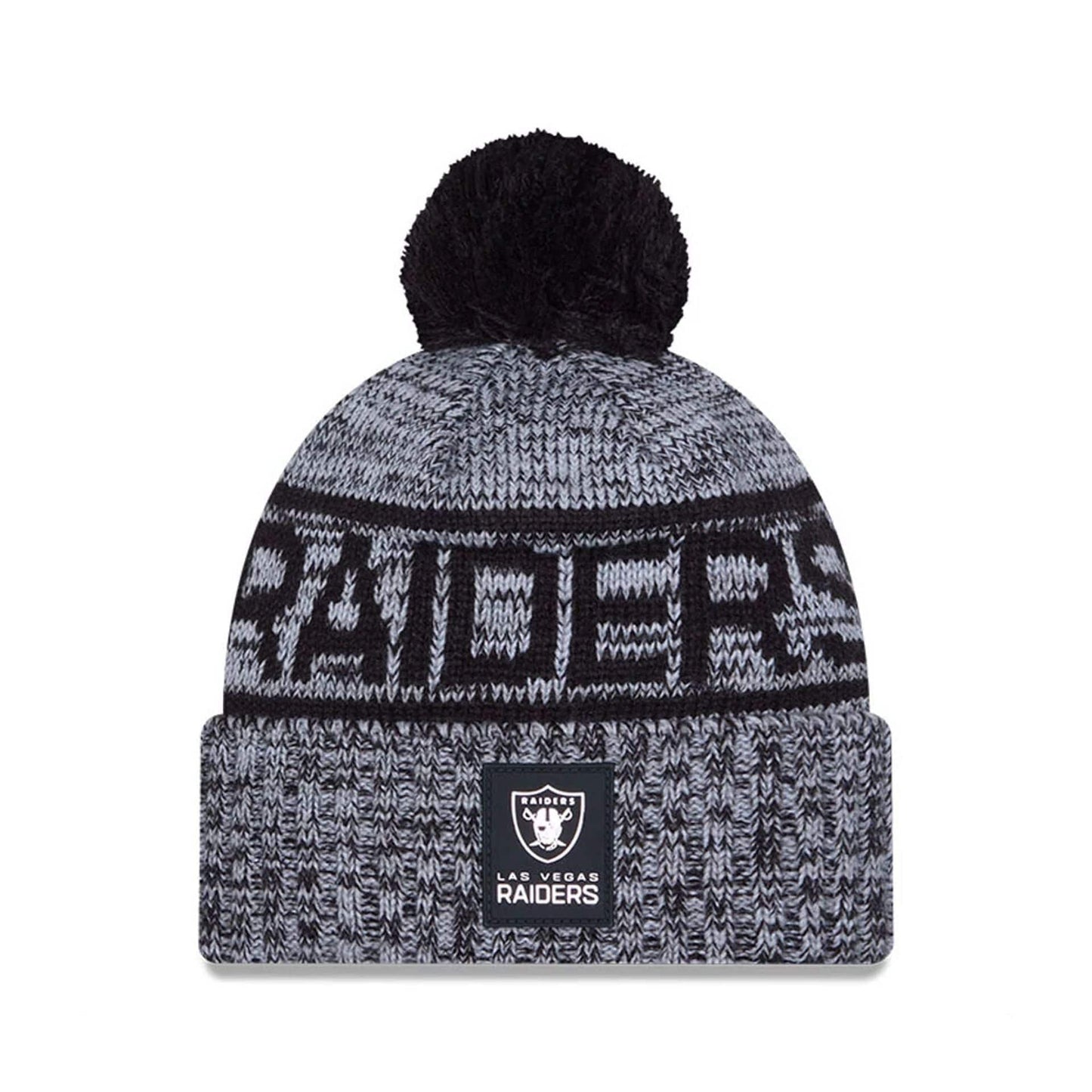 This is a Las Vegas Raiders NFL Sideline 2025 Black Sport Knit Beanie Hat 1