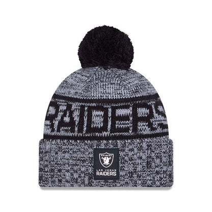 This is a Las Vegas Raiders NFL Sideline 2025 Black Sport Knit Beanie Hat 1