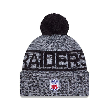 This is a Las Vegas Raiders NFL Sideline 2025 Black Sport Knit Beanie Hat 3