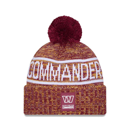 This is a Washington Commanders NFL Sideline 2025 Dark Red Sport Knit Beanie Hat 1