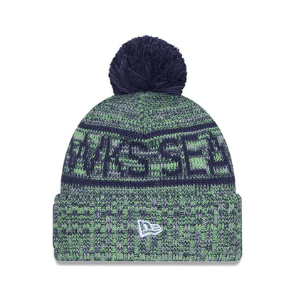 This is a Seattle Seahawks NFL Sideline 2025 Dark Blue Sport Knit Beanie Hat 2