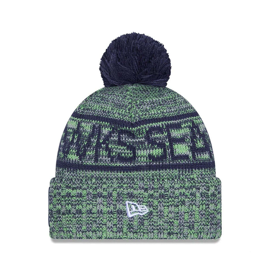 This is a Seattle Seahawks NFL Sideline 2025 Dark Blue Sport Knit Beanie Hat 2
