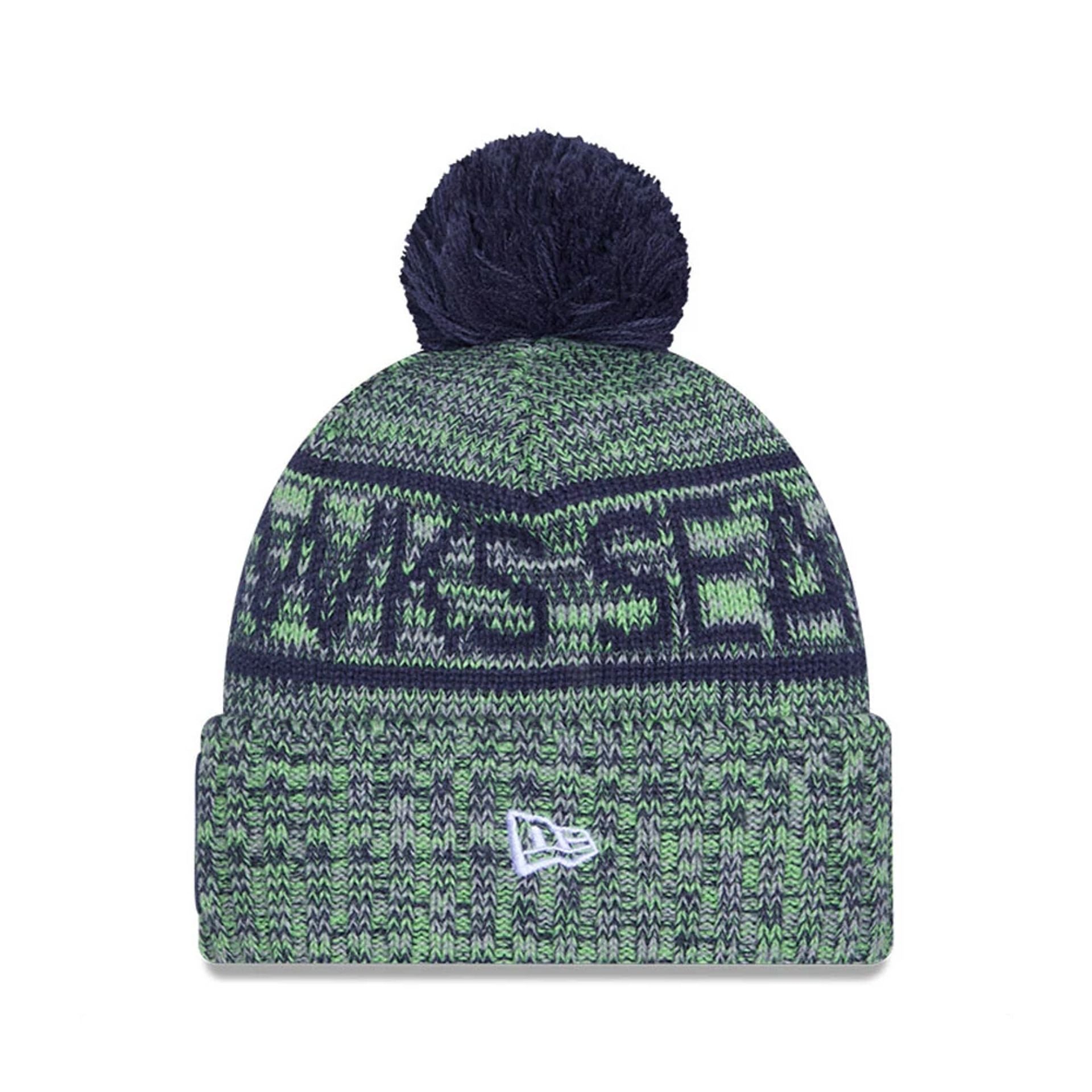 This is a Seattle Seahawks NFL Sideline 2025 Dark Blue Sport Knit Beanie Hat 2