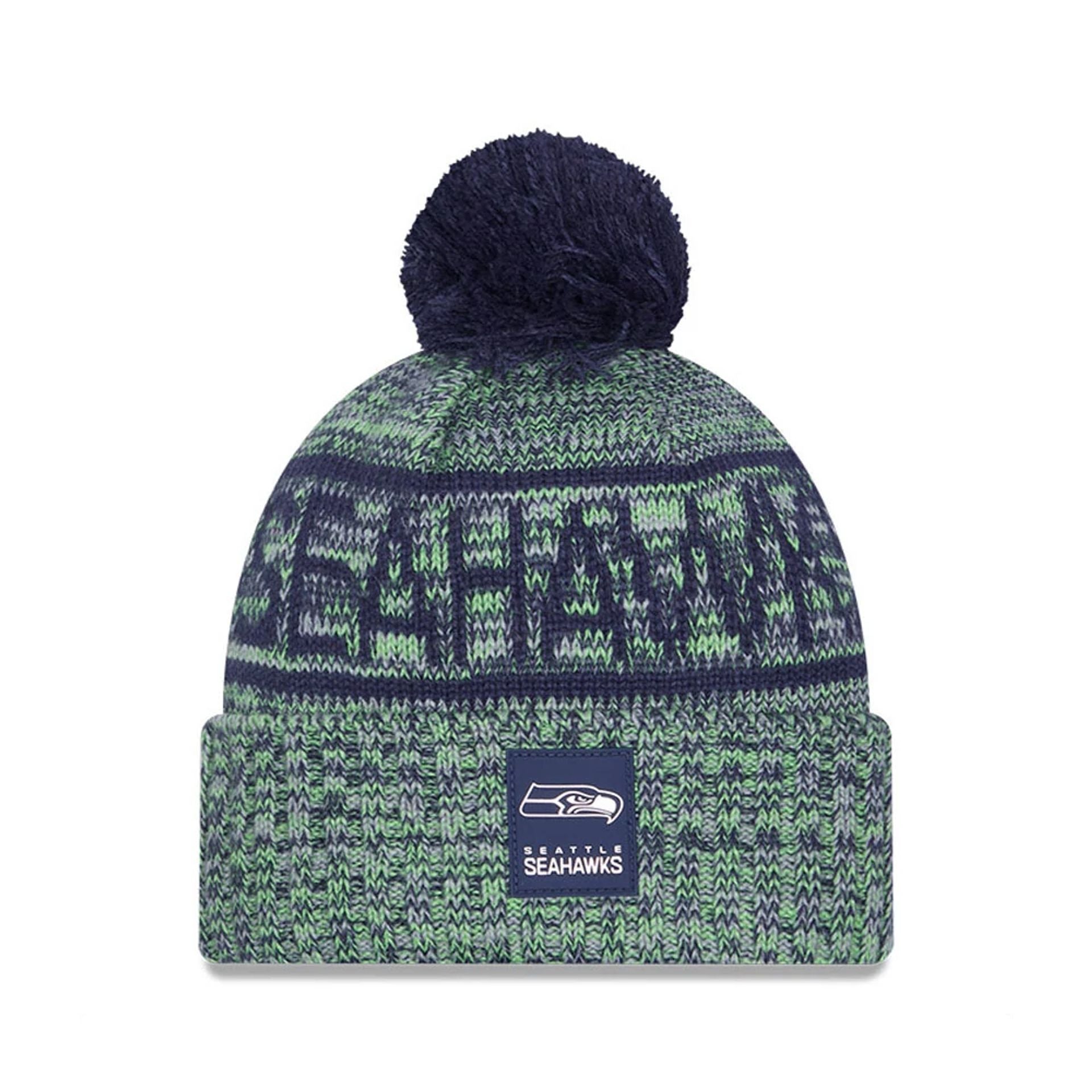 This is a Seattle Seahawks NFL Sideline 2025 Dark Blue Sport Knit Beanie Hat 1