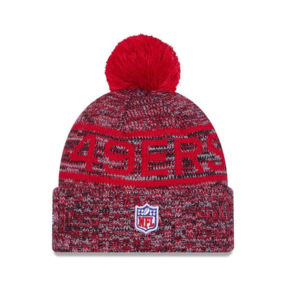 This is a San Francisco 49ers NFL Sideline 2025 Red Sport Knit Beanie Hat 3