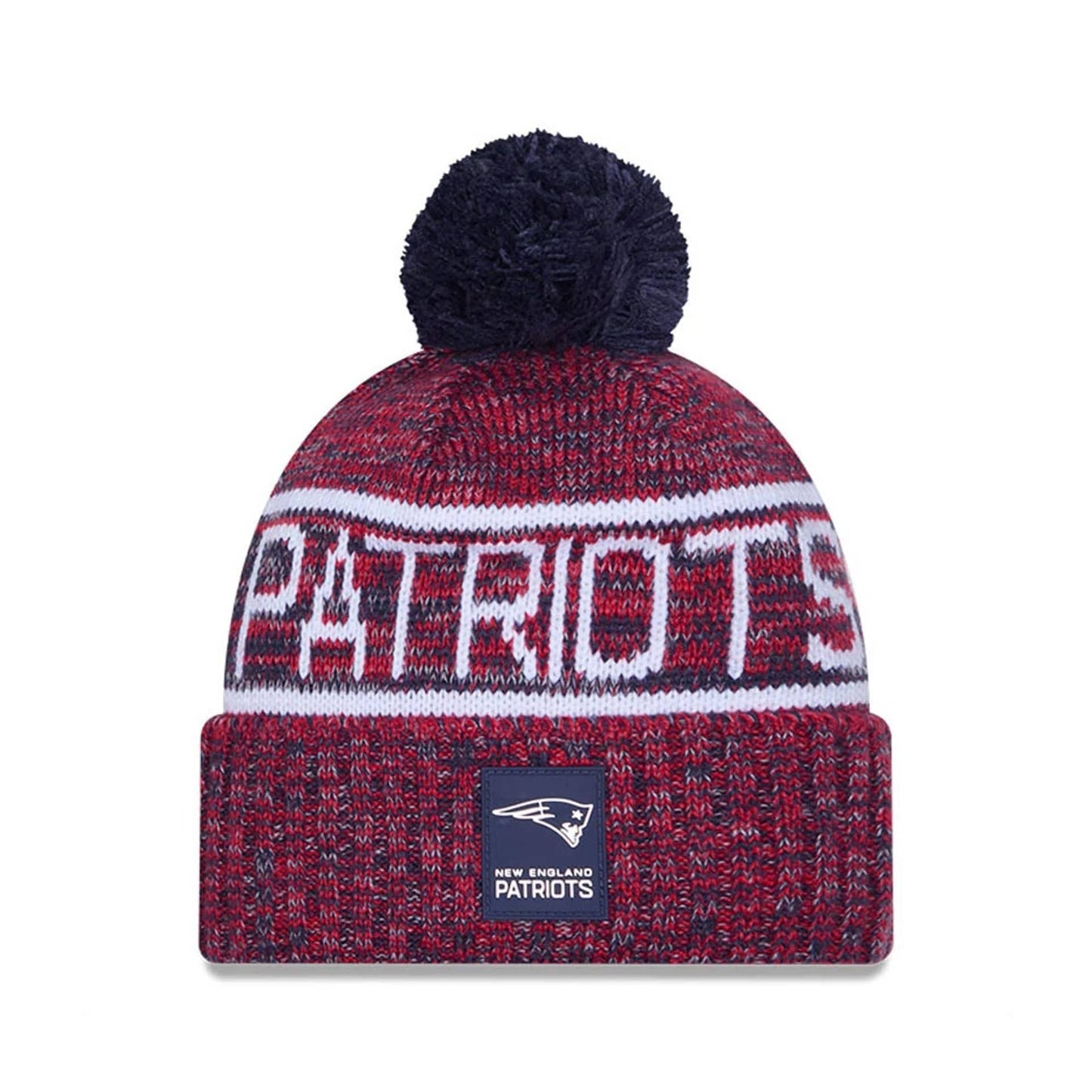 This is a New England Patriots NFL Sideline 2025 Dark Blue Sport Knit Beanie Hat 1
