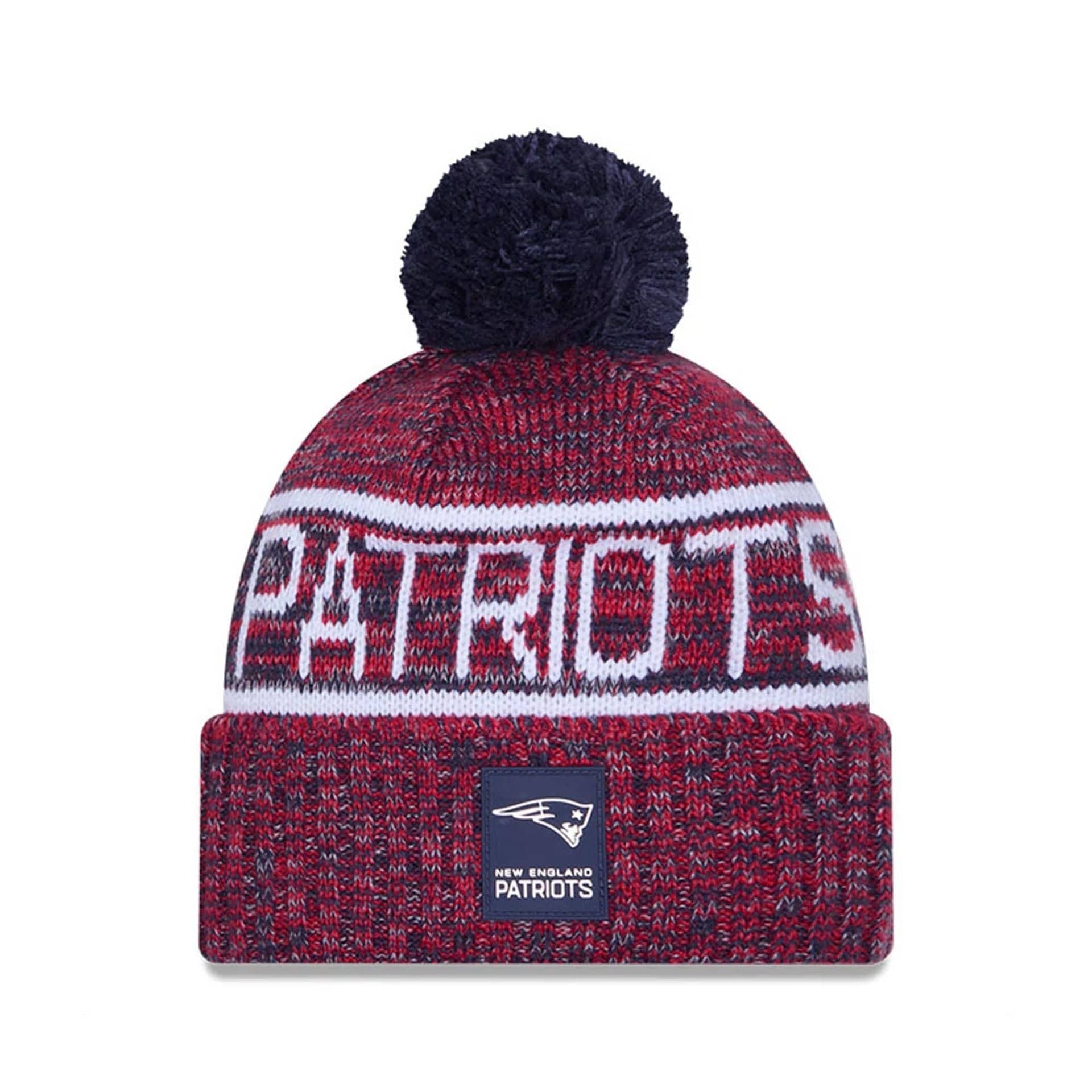This is a New England Patriots NFL Sideline 2025 Dark Blue Sport Knit Beanie Hat 1