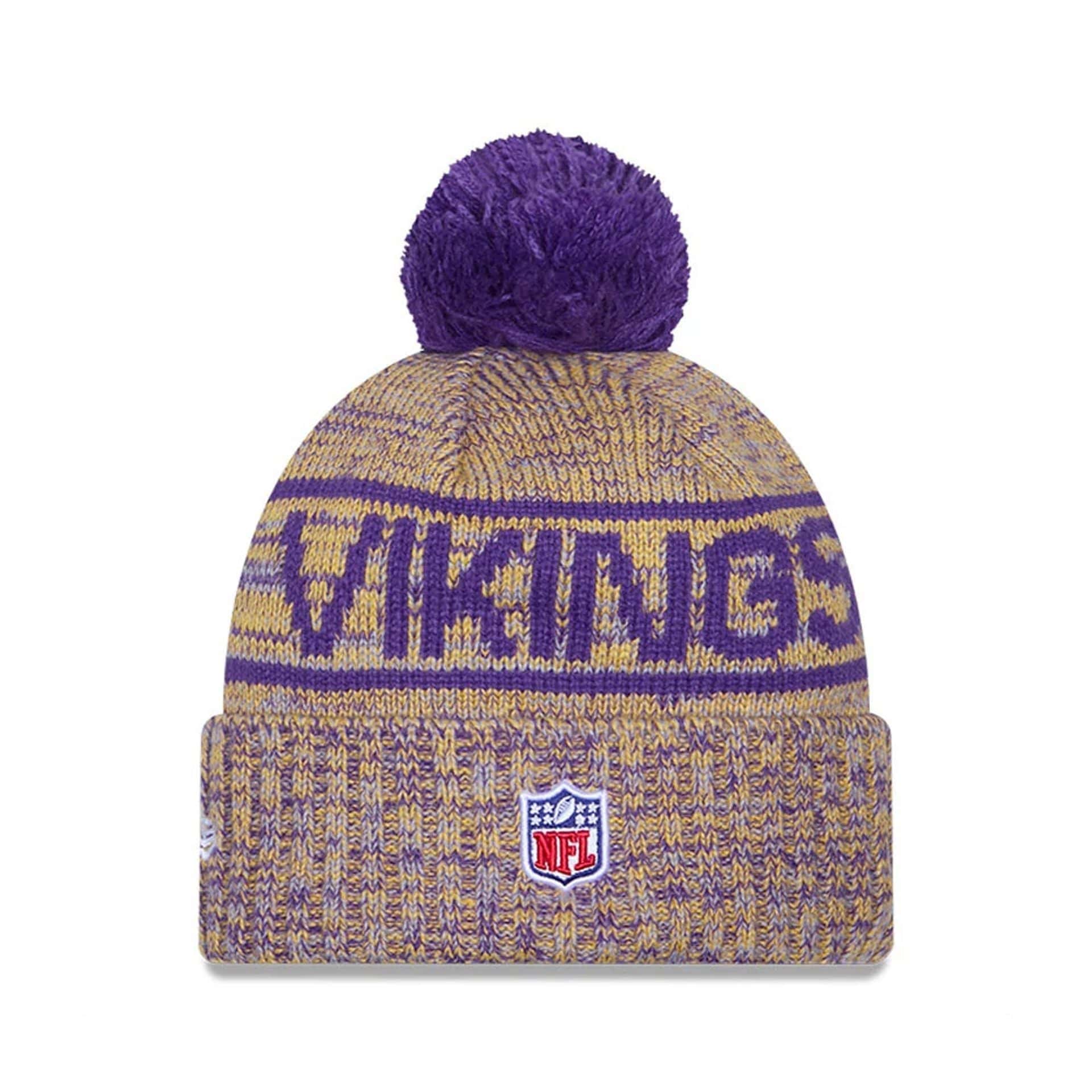 This is a Minnesota Vikings NFL Sideline 2025 Purple Sport Knit Beanie Hat 3