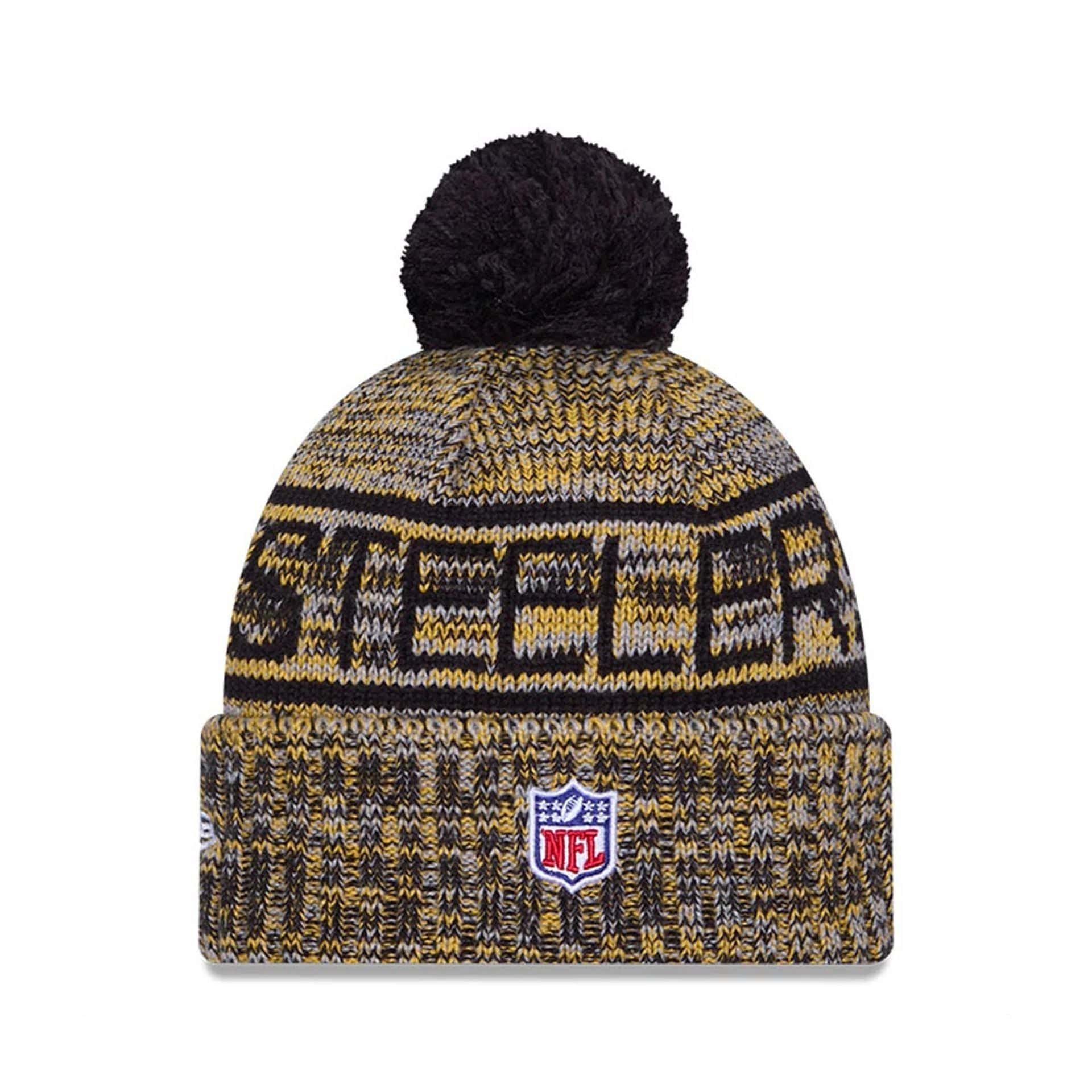 This is a Pittsburgh Steelers NFL Sideline 2025 Black Sport Knit Beanie Hat 3