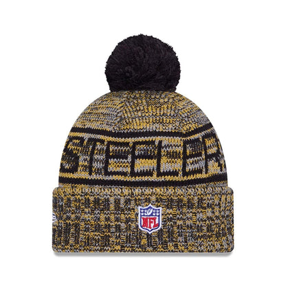 This is a Pittsburgh Steelers NFL Sideline 2025 Black Sport Knit Beanie Hat 3