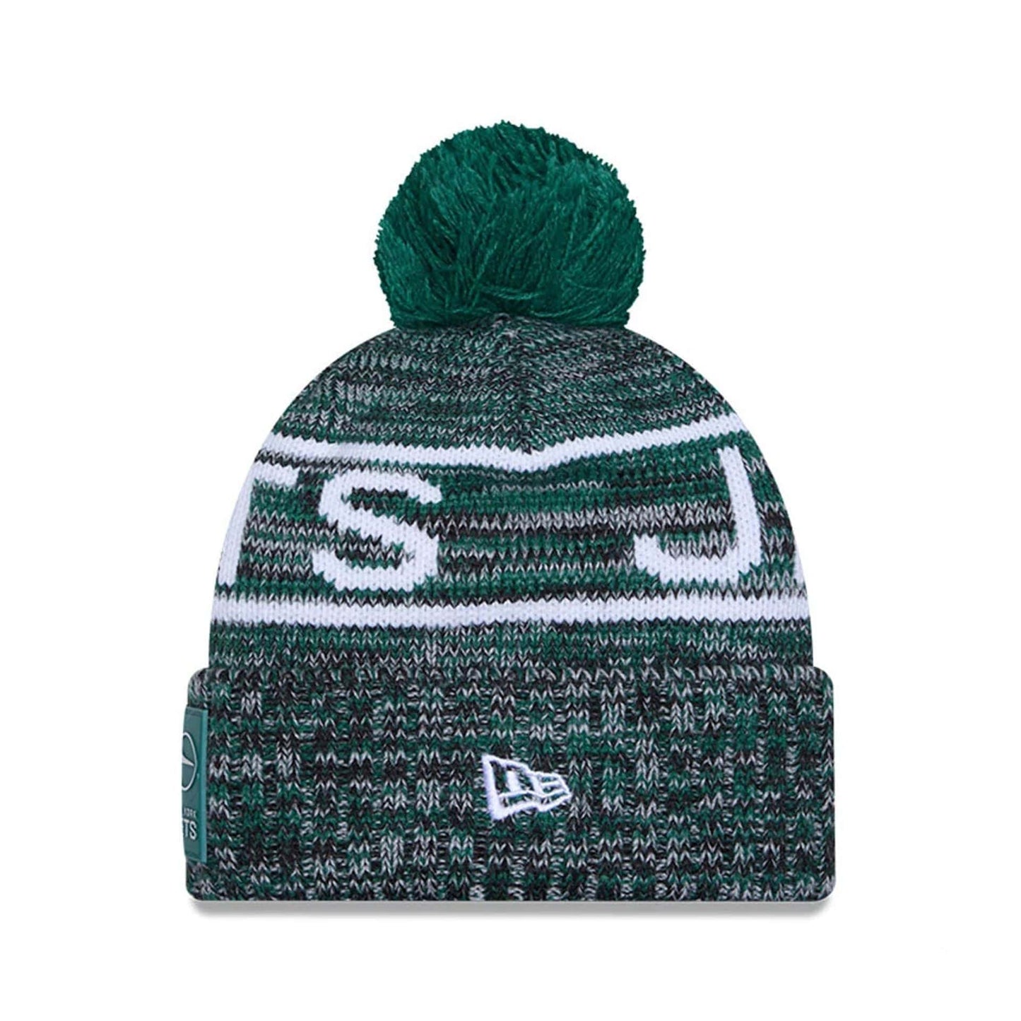 This is a New York Jets NFL Sideline 2025 Green Sport Knit Beanie Hat 2