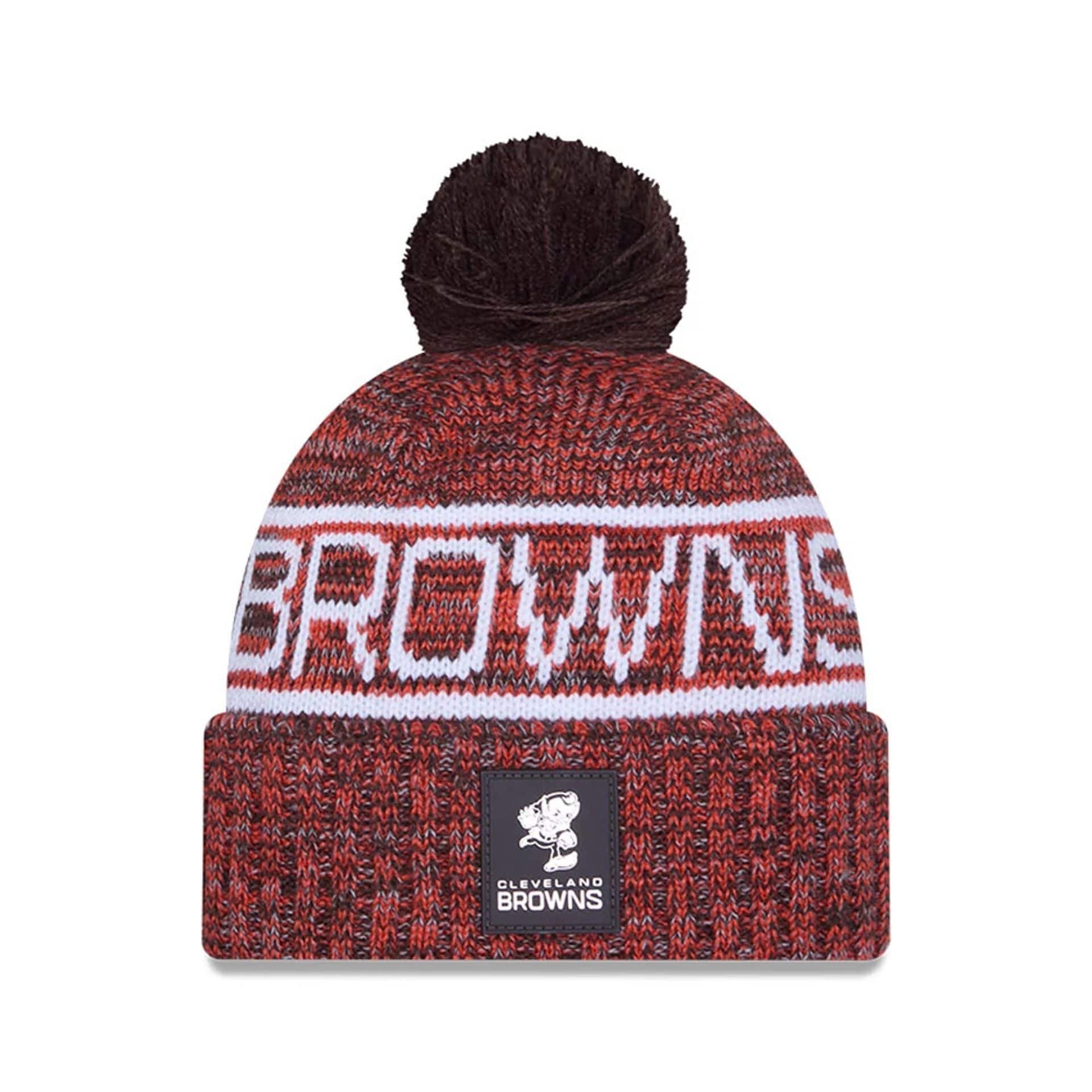 This is a Cleveland Browns NFL Sideline Dark Brown Sport Knit Beanie Hat 1