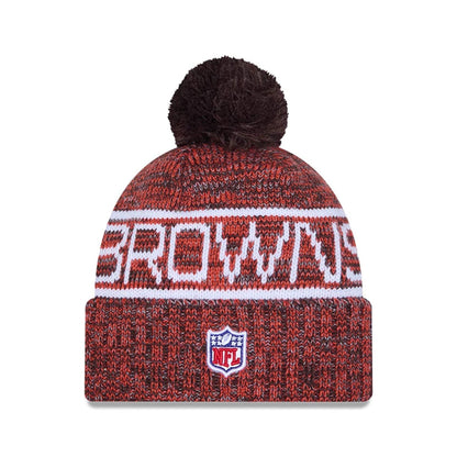This is a Cleveland Browns NFL Sideline Dark Brown Sport Knit Beanie Hat 2