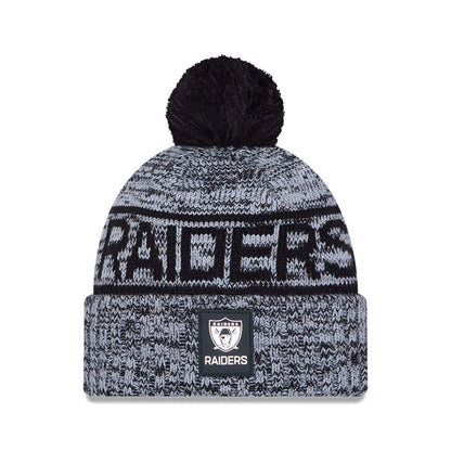 This is a Oakland Raiders NFL Sideline Grey Sport Knit Beanie Hat 1