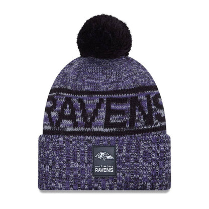 This is a Baltimore Ravens NFL Sideline 2025 Black Sport Knit Beanie Hat 3