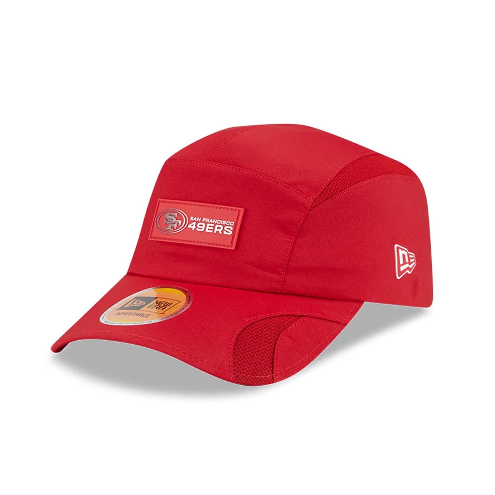 This is a San Francisco 49ers NFL Sideline 2025 Red Runner Adjustable Cap 1