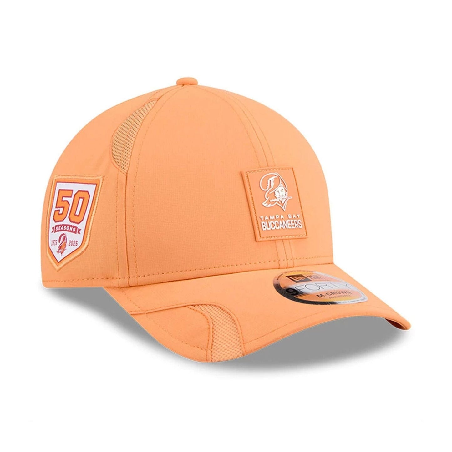 This is a Tampa Bay Buccaneers NFL Sideline 2025 Orange 9FORTY M-Crown Adjustable Cap 1