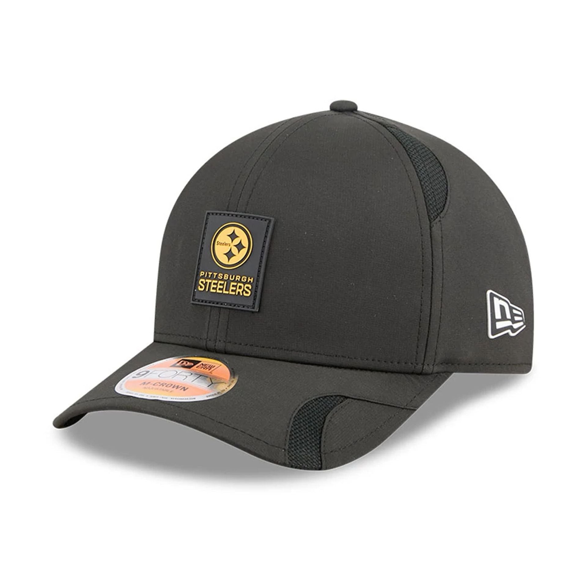 This is a Pittsburgh Steelers NFL Sideline 2025 Black 9FORTY M-Crown Adjustable Cap 1