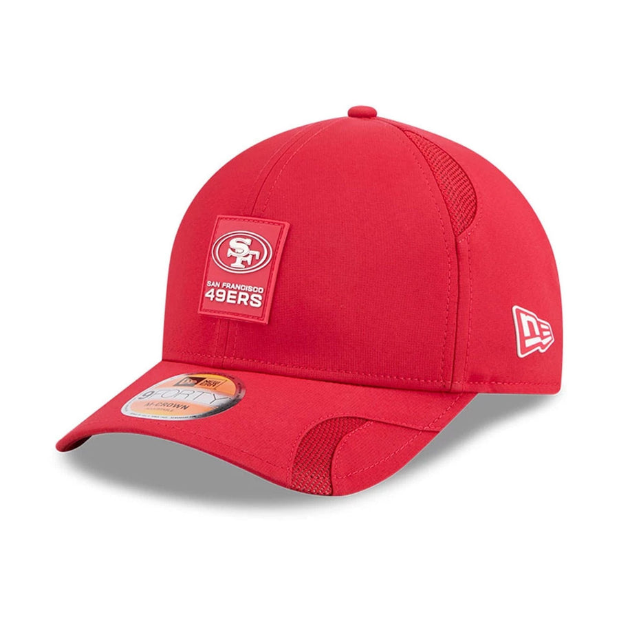 This is a San Francisco 49ers NFL Sideline 2025 Red 9FORTY M-Crown Adjustable Cap 1