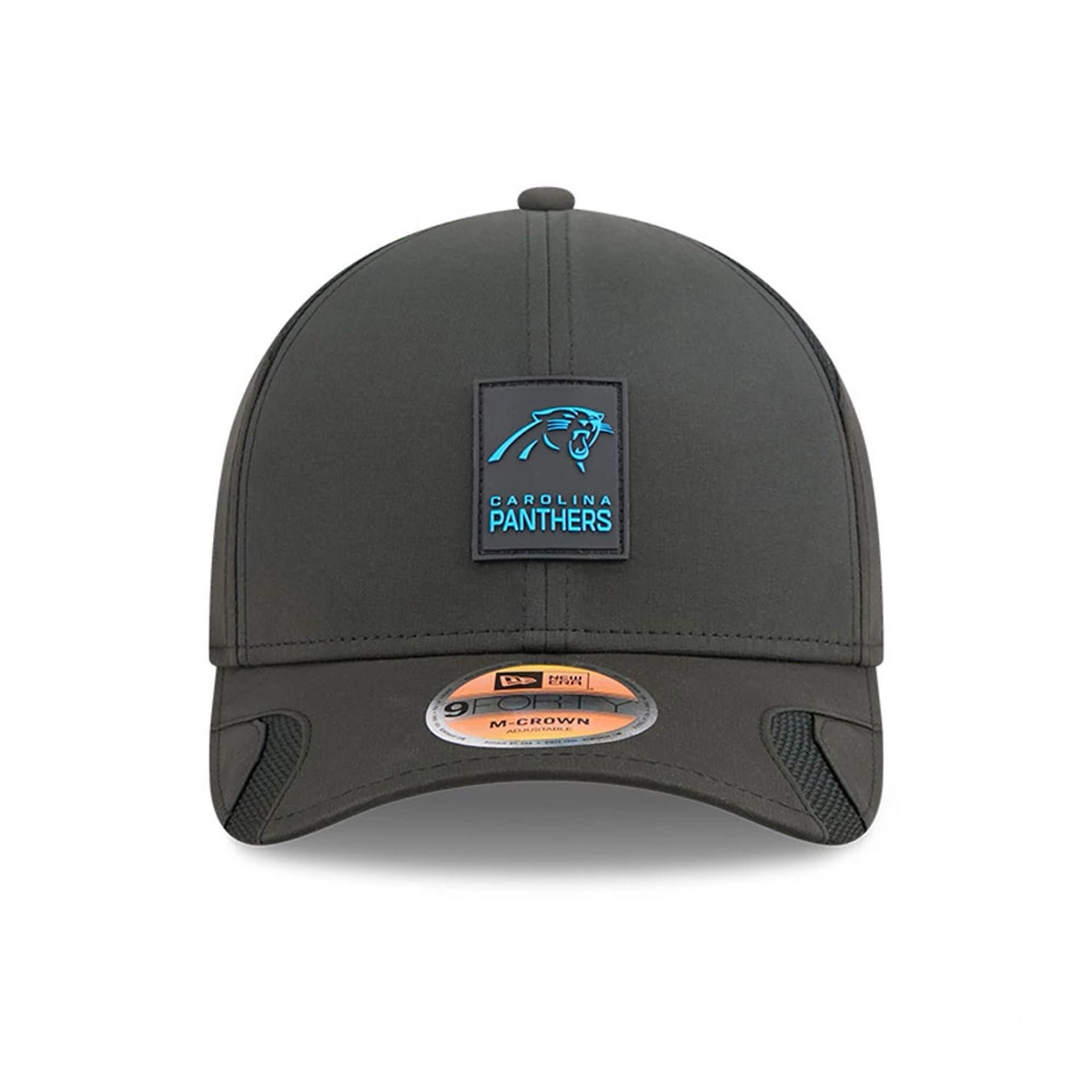 This is a Carolina Panthers NFL Sideline 2025 Black 9FORTY M-Crown Adjustable Cap 3