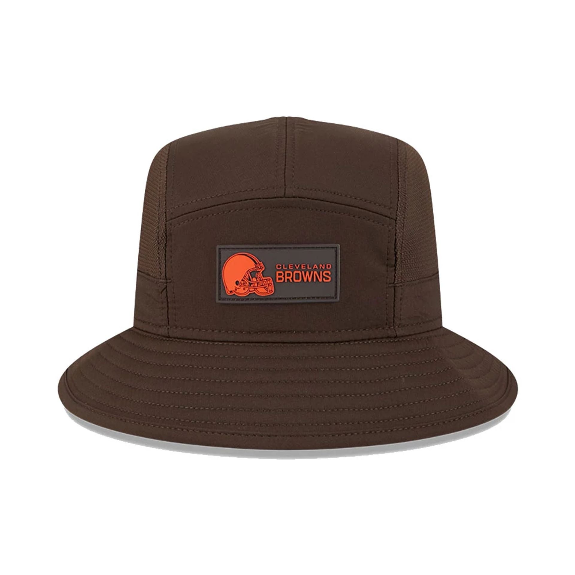 This is a Cleveland Browns NFL Sideline 2025 Dark Brown Stretch Bucket Hat 2
