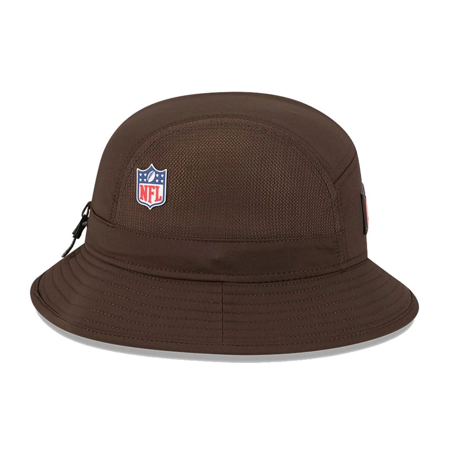 This is a Cleveland Browns NFL Sideline 2025 Dark Brown Stretch Bucket Hat 3