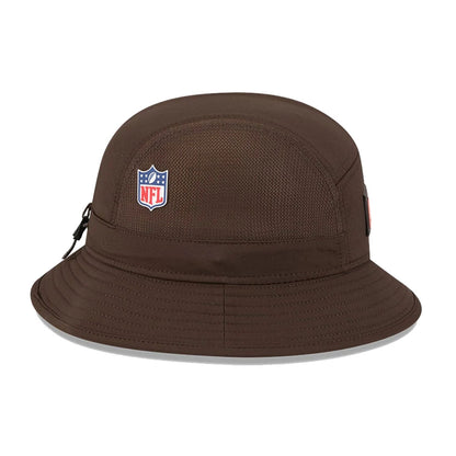 This is a Cleveland Browns NFL Sideline 2025 Dark Brown Stretch Bucket Hat 3