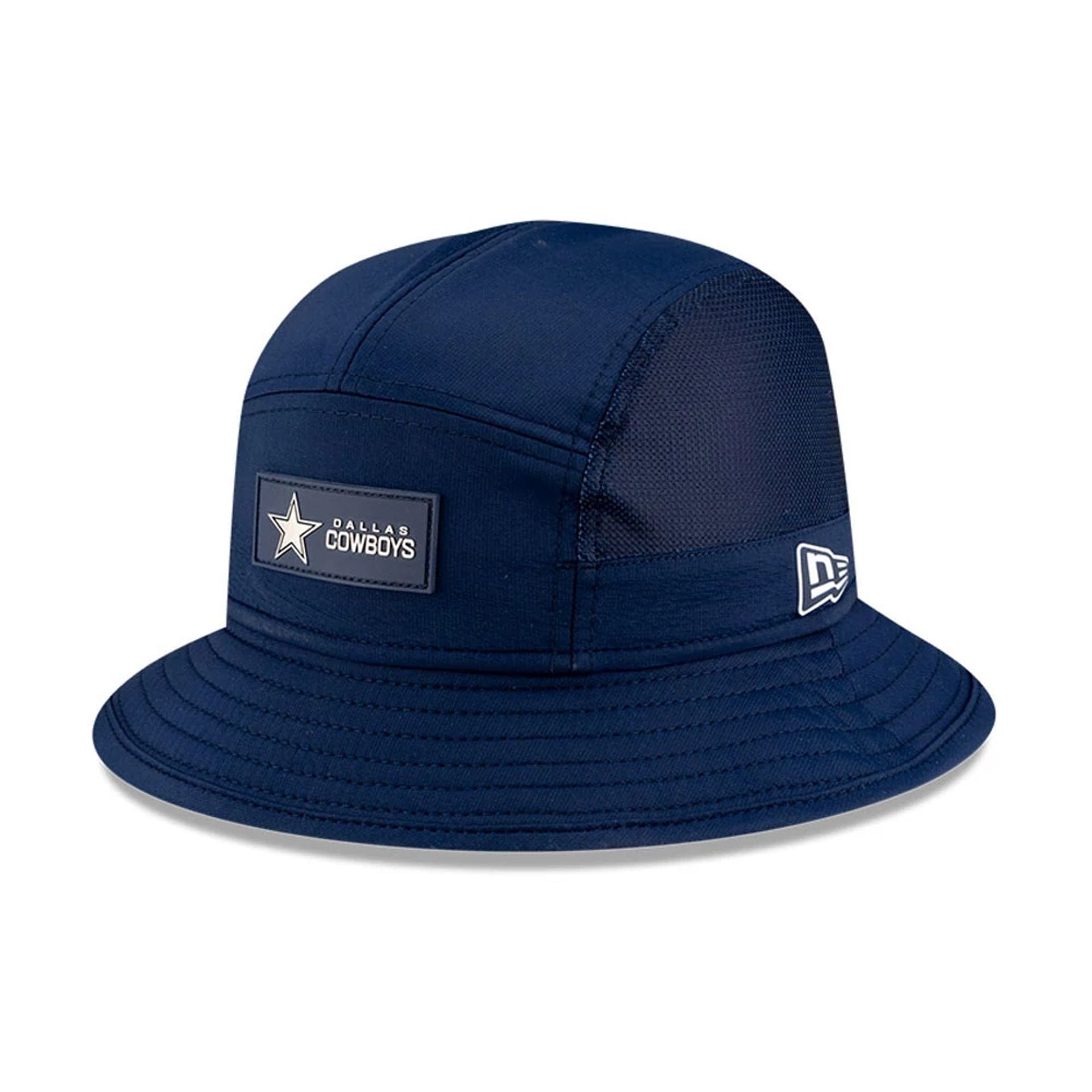 This is a Dallas Cowboys NFL Sideline 2025 Dark Blue Stretch Bucket Hat 1